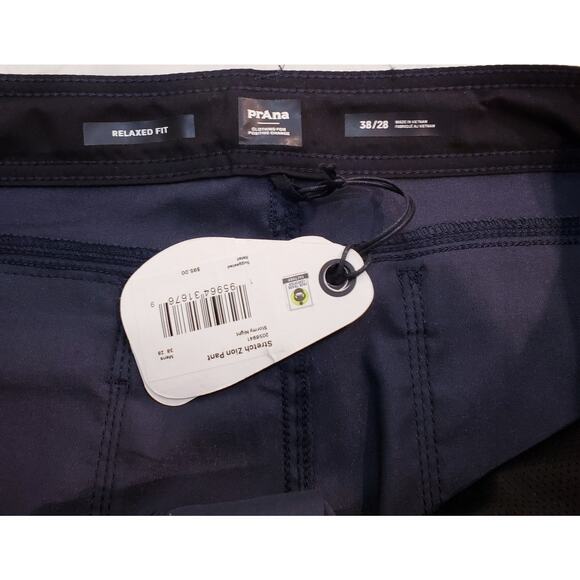 Prana Men's 38x28 Stretch Zion Pant Relaxed Fit Straight Leg in Stormy Night~NWT - Picture 2 of 16